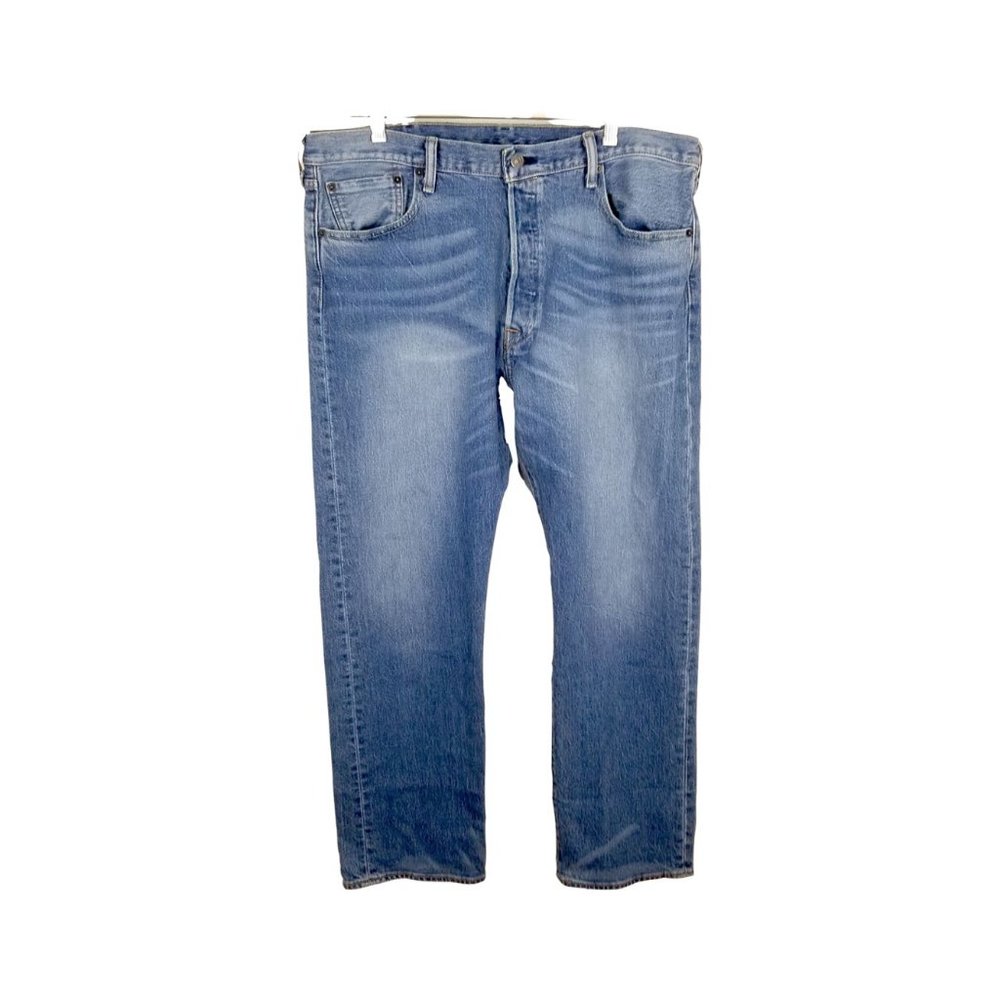Levis 501 Button Fly Jeans Medium Wash Denim Jeans 5 Pocket Cotton Strai…